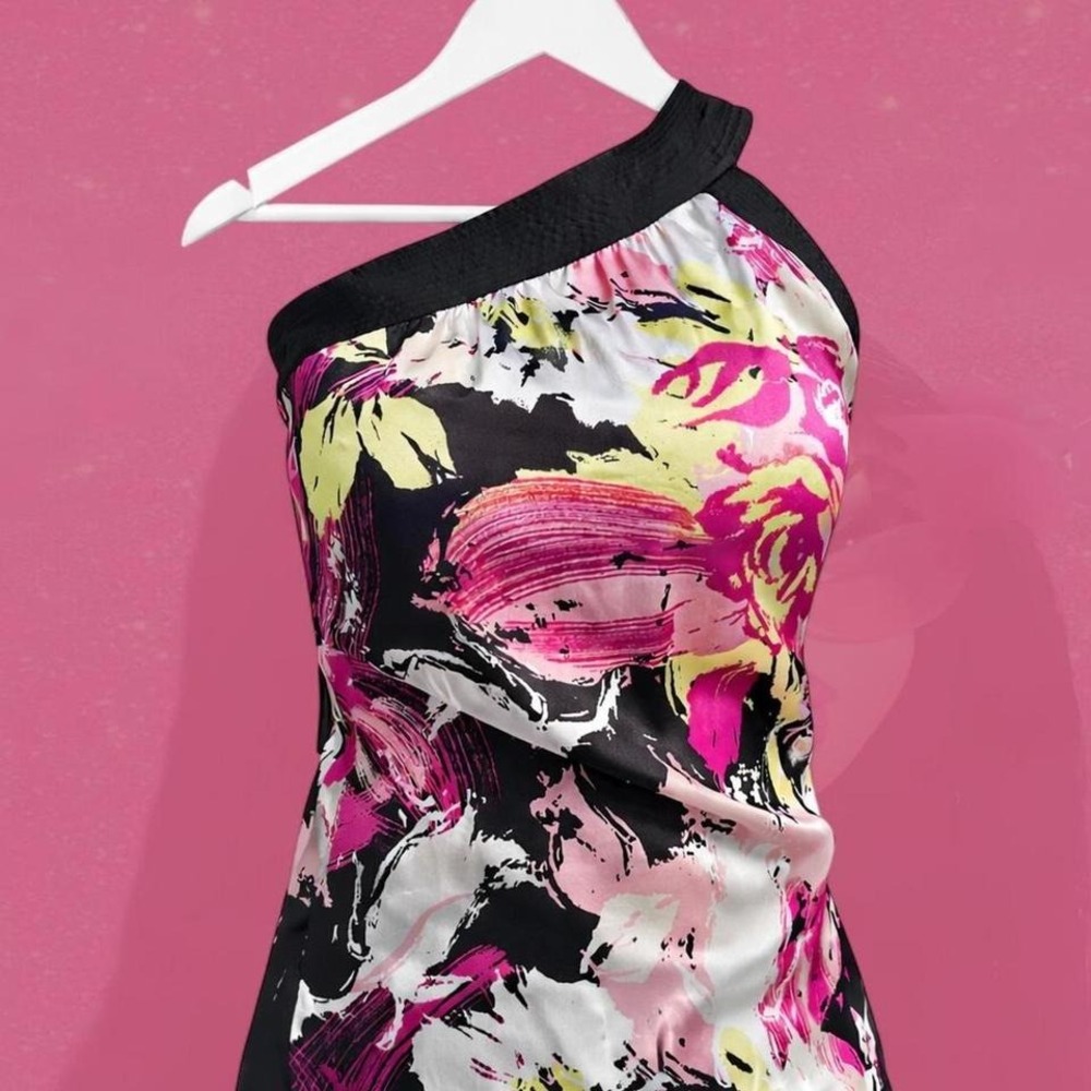 Y2K vintage 2b bebe 100% Silk Abstract Print Top xs